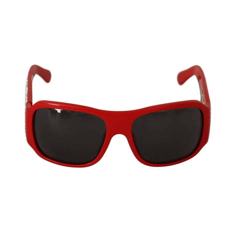 Czerwone Plastikowe Kamienie Swarovskiego Szare Soczewki Okulary Przeciwsłoneczne Dolce & Gabbana