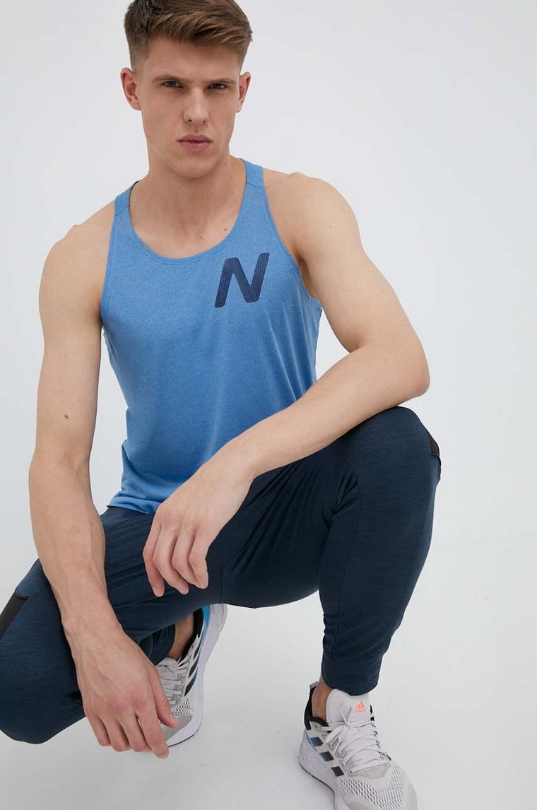 New Balance t-shirt do biegania Graphic Impact Run kolor niebieski