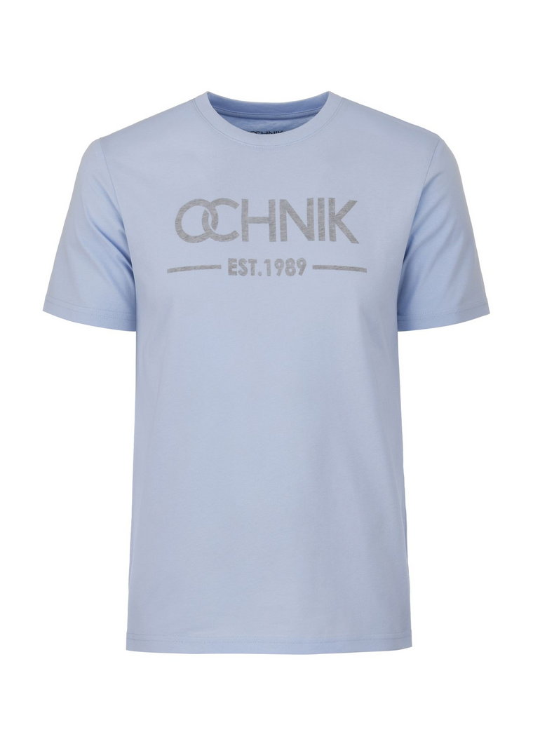 Błękitny T-shirt męski z logo
