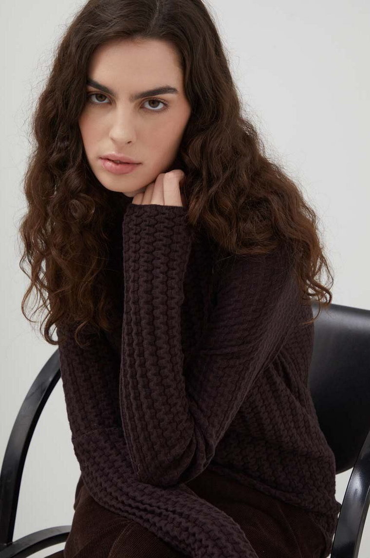 Lovechild sweter z domieszką wełny damski kolor brązowy lekki z półgolfem
