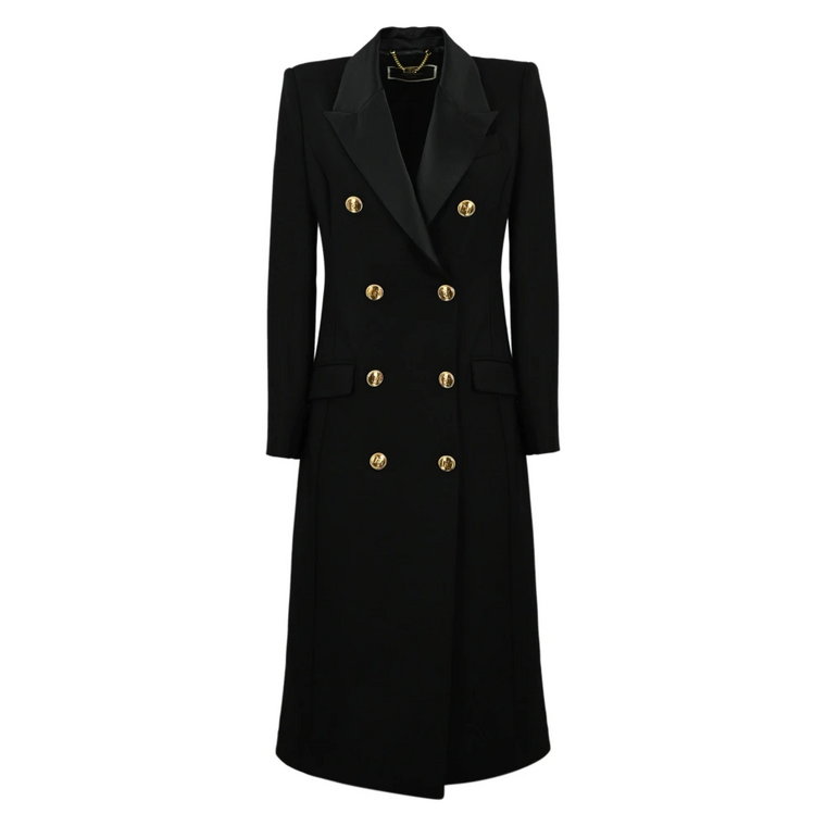 Czarny płaszcz z podwójnym rzędem guzików dla kobiet Elisabetta Franchi