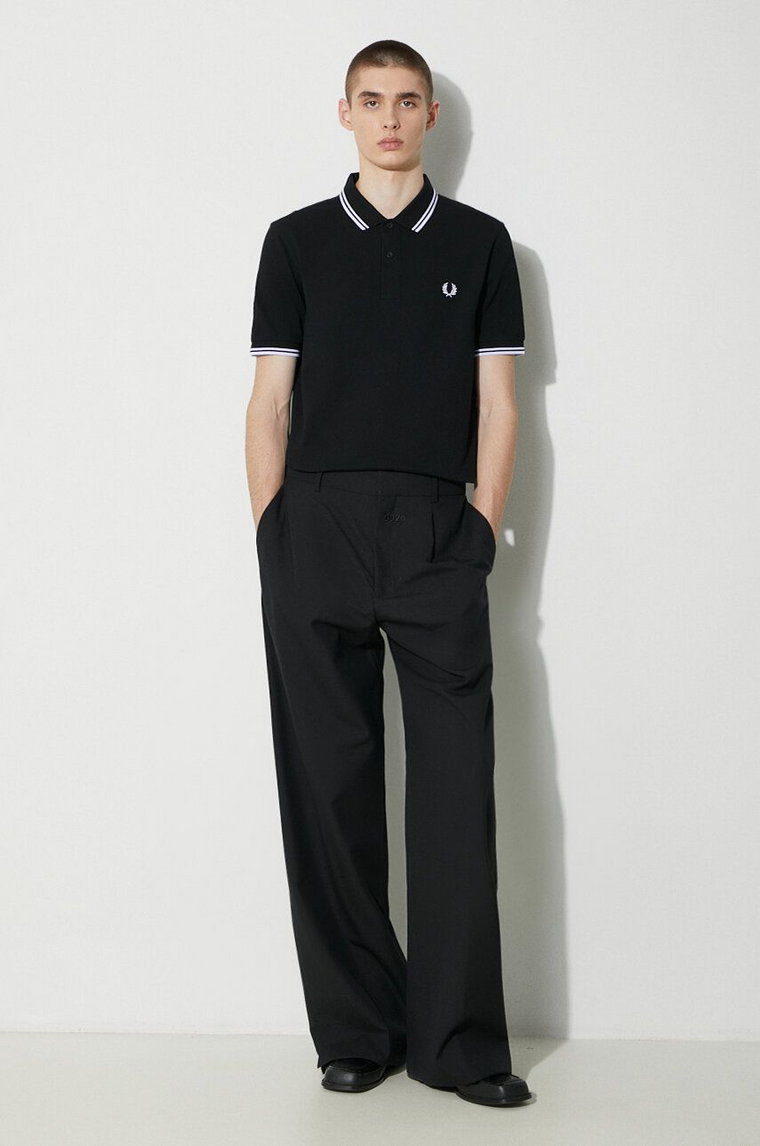 Fred Perry polo bawełniane Twin Tipped Shirt kolor czarny z aplikacją M3600.350