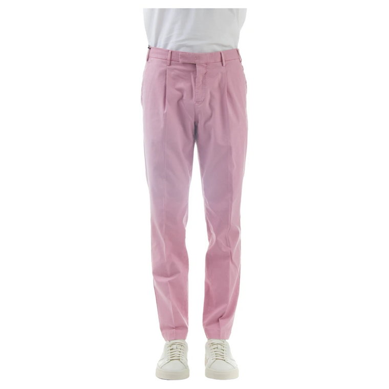 Różowe Spodnie z Teksturowanego Elastycznego Bawełny PT Torino