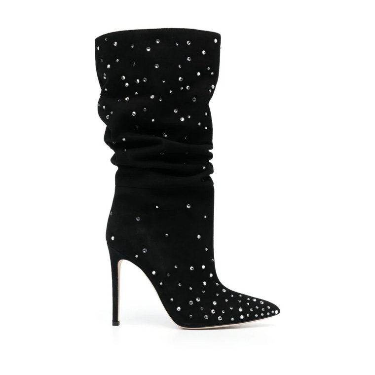 Czarne zamszowe buty ozdobione kryształkami Paris Texas
