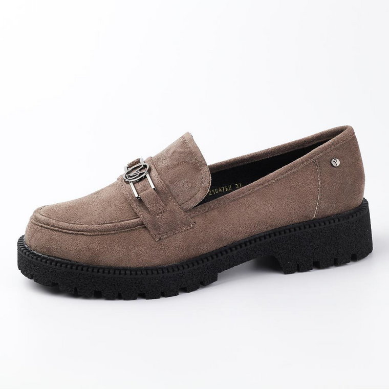 Loafersy damskie, khaki zamszowe mokasyny Potocki 21047