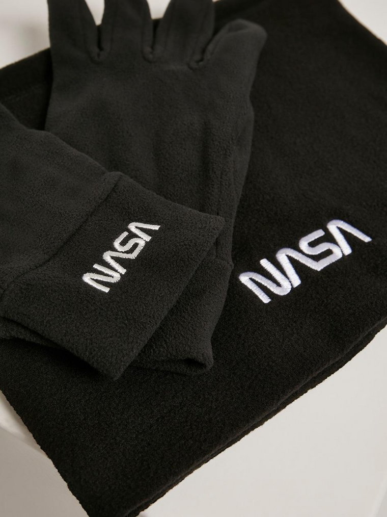 Zestaw Zimowy Komin+Rękawiczki Mister Tee NASA Fleece Czarny