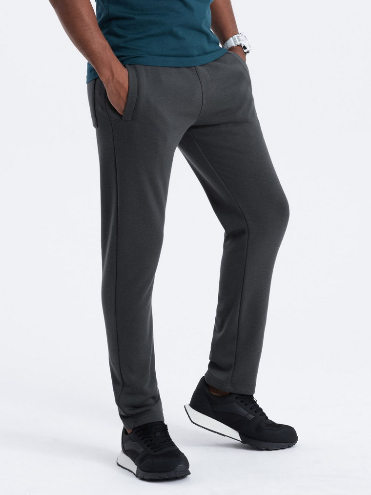 Spodnie męskie dresowe z prostą nogawką - grafitowe V10 OM-PABS-0155
