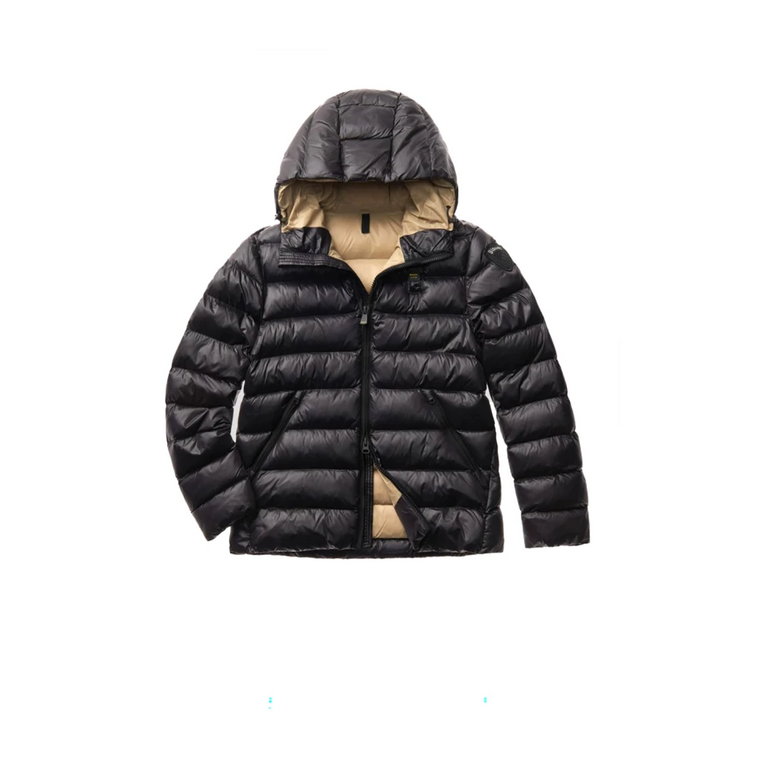 Czarny pikowany płaszcz z nylonu z kapturem Blauer