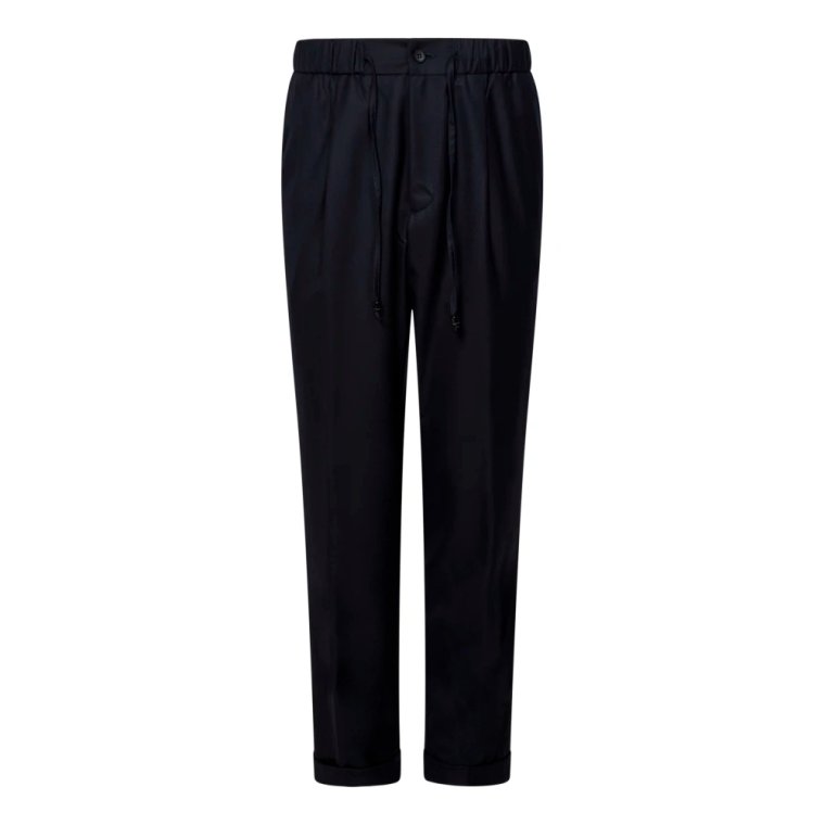 Navy Blue Wool Twill Trousers Drumohr