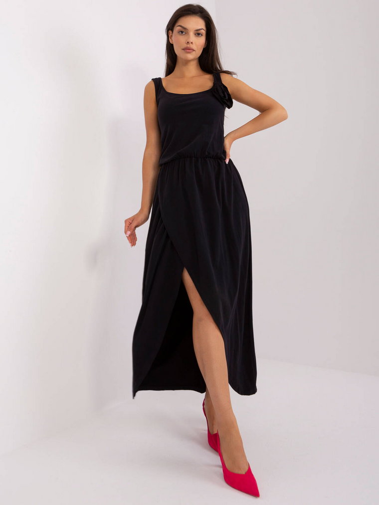 Sukienka koktajlowa czarny casual codzienna letnia dekolt prostokątny rękaw bez rękawów długość maxi