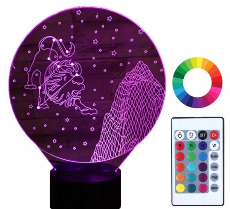 Lampka Nocna 3D Led Znak Zodiaku Lew Imię Plexido