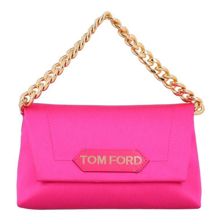 Wibracyjna różowa torebka z satynową etykietą i łańcuszkiem Tom Ford