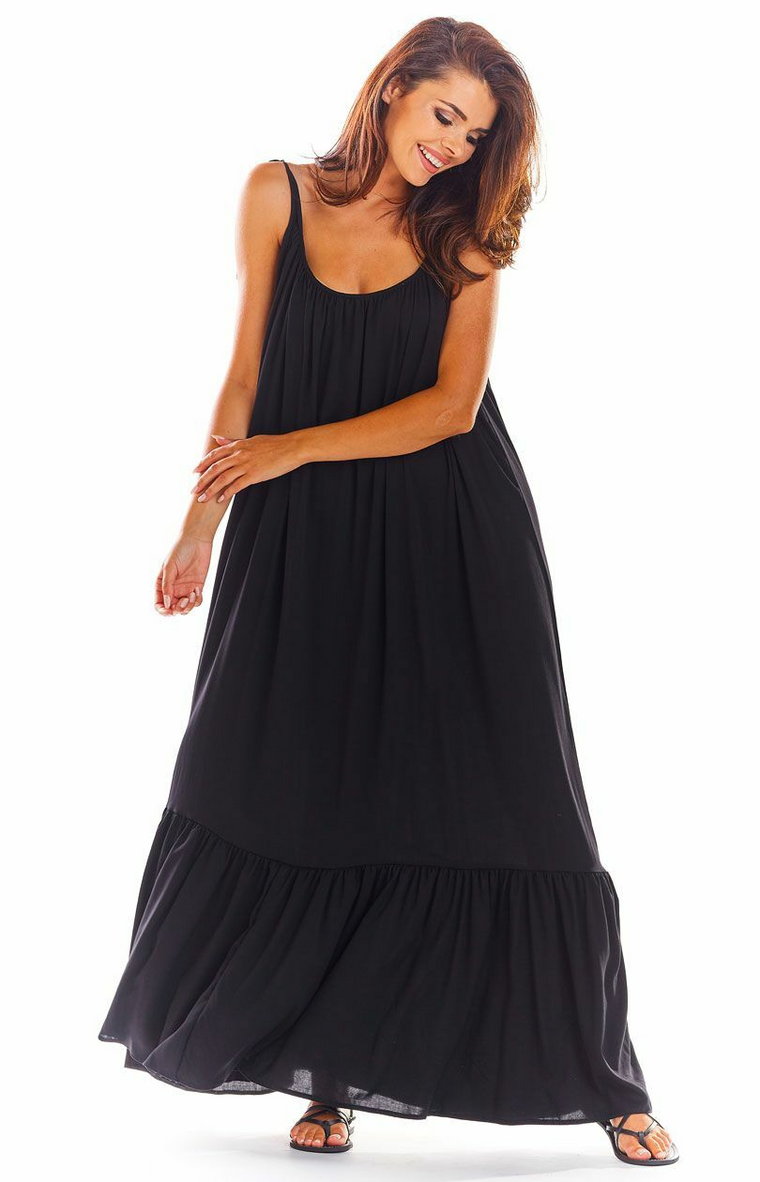 Sukienka letnia oversize z odkrytymi plecami w kolorze czarnym A307, Kolor czarny, Rozmiar one size, Awama