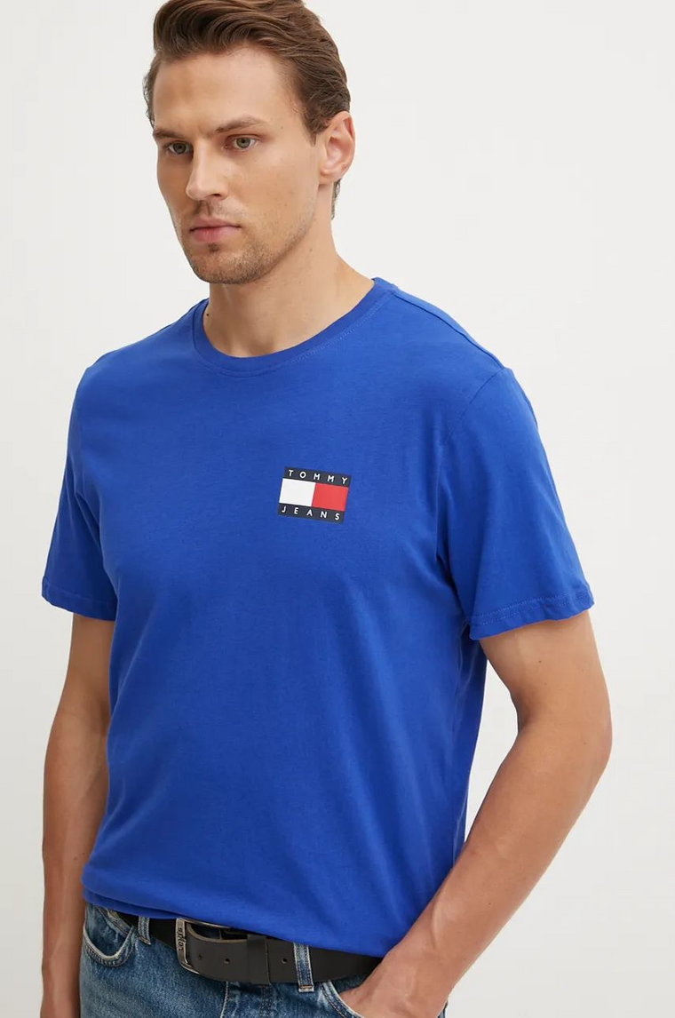 Tommy Jeans t-shirt bawełniany męski kolor niebieski z nadrukiem DM0DM20740