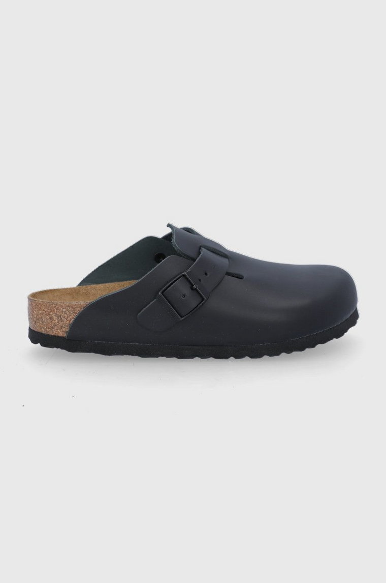 Birkenstock klapki skórzane Boston damskie kolor czarny 60193