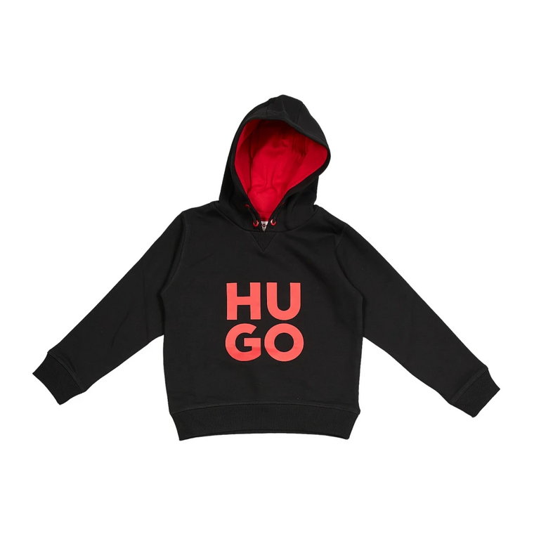 Uniwersalny Czarny Sweter z Kapturem dla Chłopców Hugo Boss