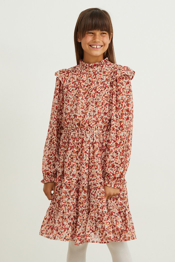 C&A Sukienka z szyfonu-we wzór, Beżowy, Rozmiar: 158