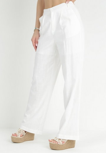 Białe Szerokie Spodnie z Bawełny z Kieszeniami Brynleigh
