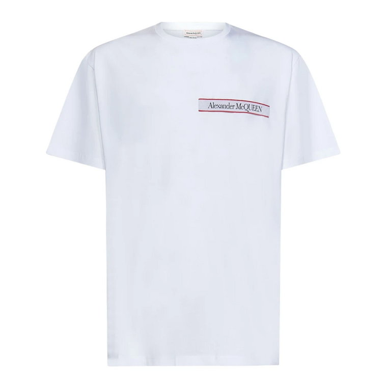 Klasyczna Biała Bawełniana Koszulka z Logo Tape Alexander McQueen
