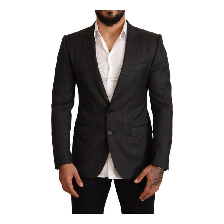 Gray Check Wool Slim Fit Blazer Jacket Dolce & Gabbana