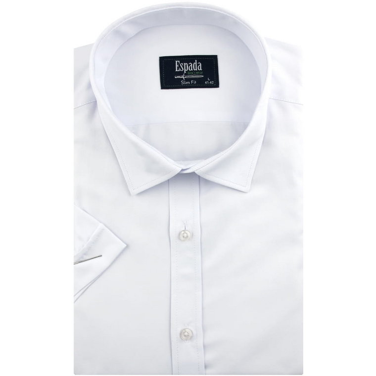 Koszula Męska Elegancka Wizytowa do garnituru gładka biała z krótkim rękawem w kroju SLIM FIT Espada Men's Wear N975