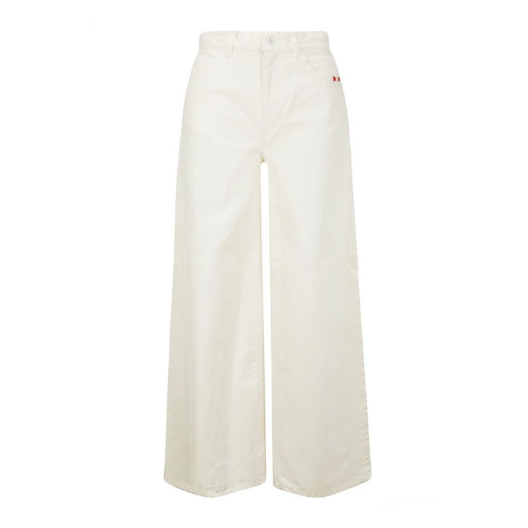 Wide Leg Embroidered Logo Jeans Trousers Amish