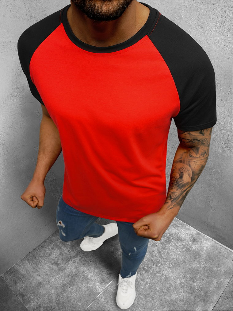 T-Shirt męski czerwono-czarny OZONEE JS/8T82/8