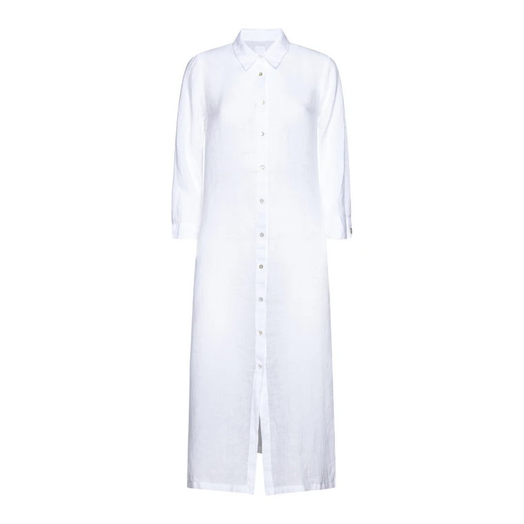 Biała Sukienka z Lnu Klasyczny Styl 120% Lino