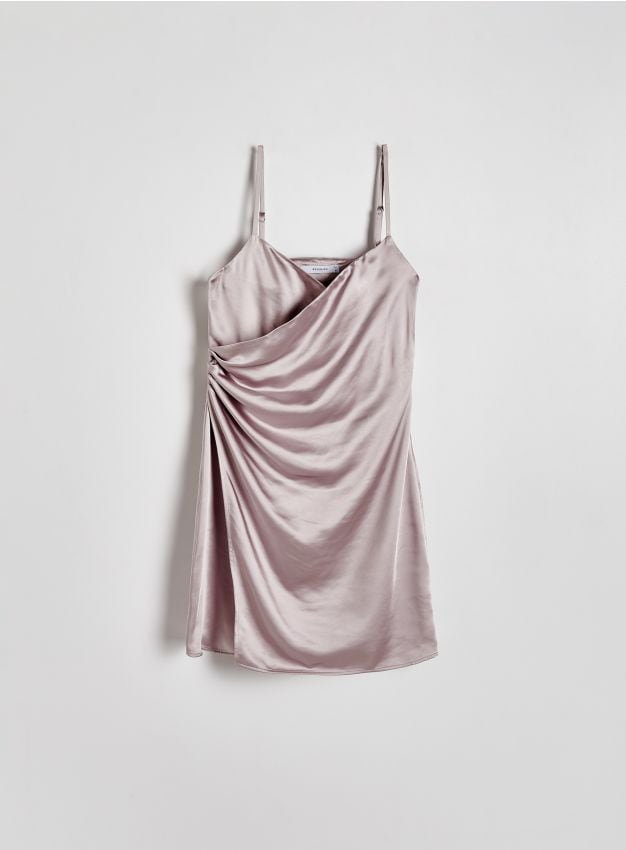 Reserved - Sukienka mini z drapowaniem - srebrny