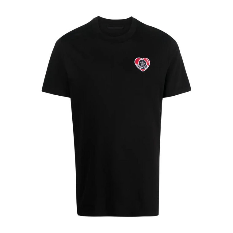 Czarna koszulka z naszywką z logo i naszywką serca Moncler