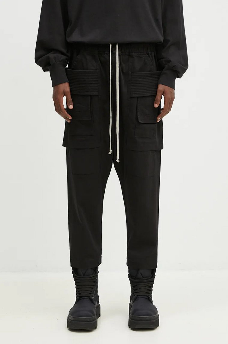 Rick Owens spodnie bawełniane Creatch Cargo Cropped Drawstring kolor czarny proste DU02D2371.TW