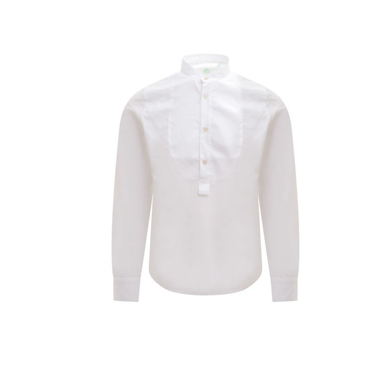 Biała Koszula z Kołnierzykiem Koreańskim, Długi Rękaw, Wyprodukowana we Włoszech Finamore