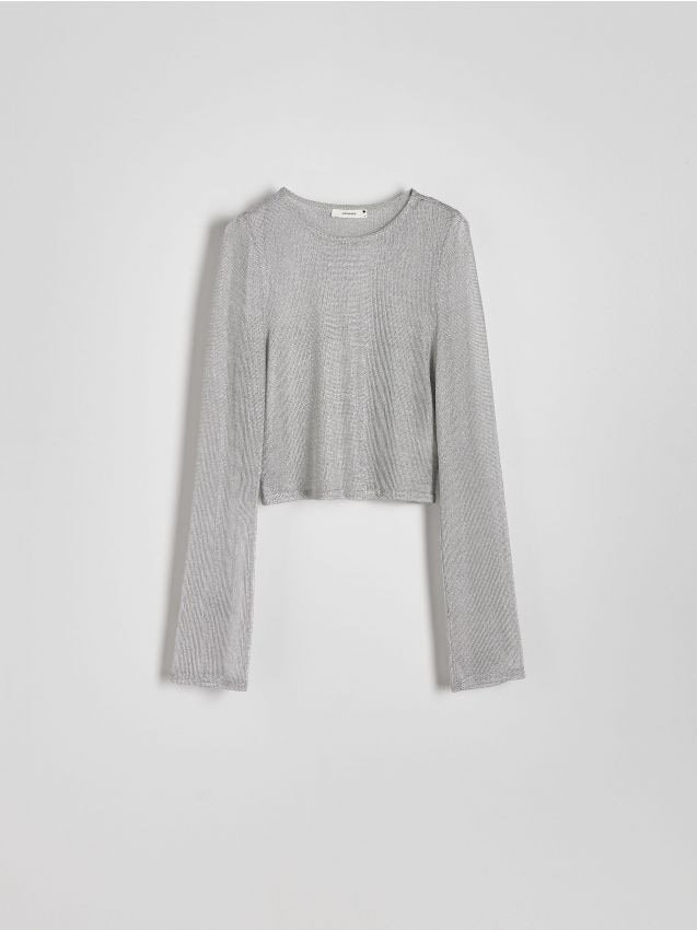 Reserved - Transparentna bluzka z wiskozą - srebrny