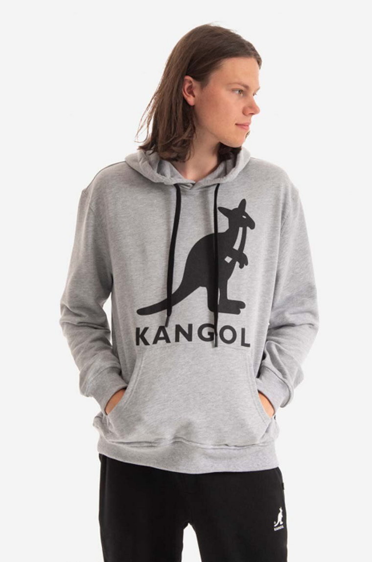 Kangol bluza bawełniana kolor szary z kapturem z nadrukiem KLEU001-99
