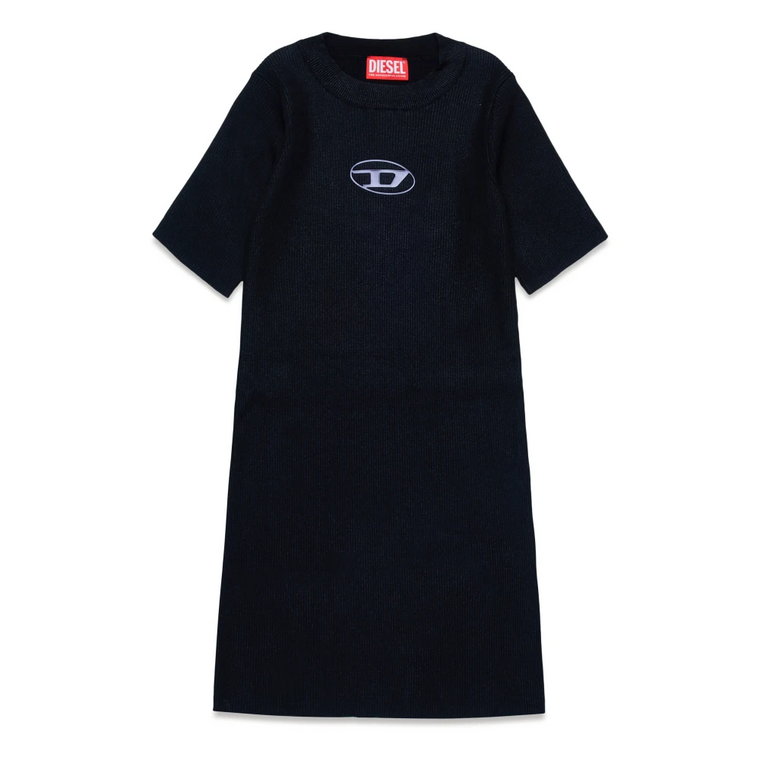 Metaliczna sukienka z bawełny z logo Oval D Diesel