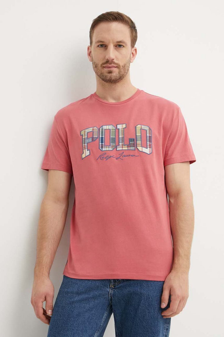 Polo Ralph Lauren t-shirt bawełniany męski kolor różowy z aplikacją 710941855