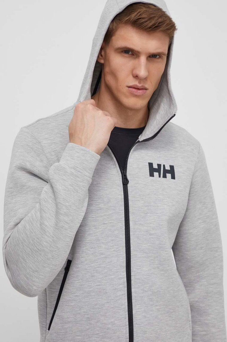 Helly Hansen bluza sportowa Hydropower Ocean 2.0  Hydropower Ocean 2.0 kolor szary z kapturem z nadrukiem 34264