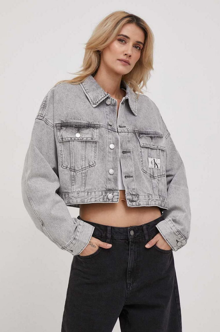 Calvin Klein Jeans kurtka jeansowa damska kolor szary przejściowa oversize