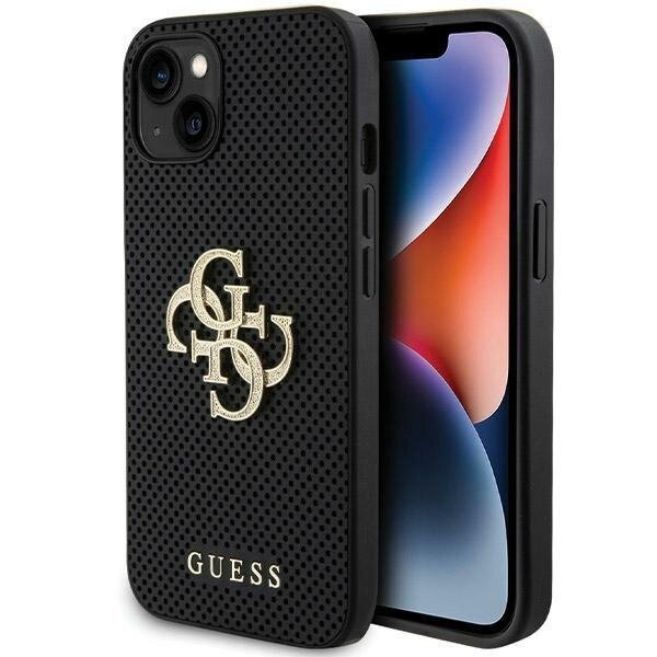 Guess GUHCP15SPSP4LGK iPhone 15 6.1" czarny/black hardcase Leather Perforated 4G Glitter Logo