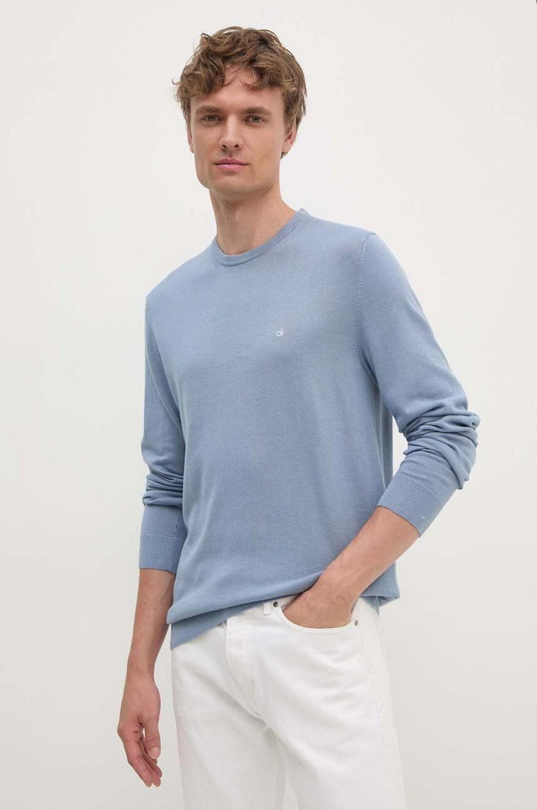Calvin Klein sweter z domieszką jedwabiu kolor niebieski lekki K10K113549