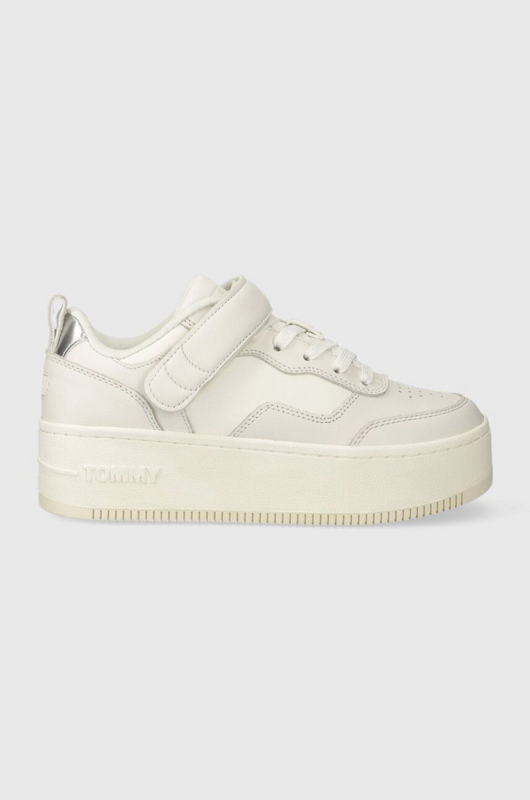 Tommy Jeans sneakersy skórzane TJW FLATFORM VELCRO kolor biały EN0EN02539