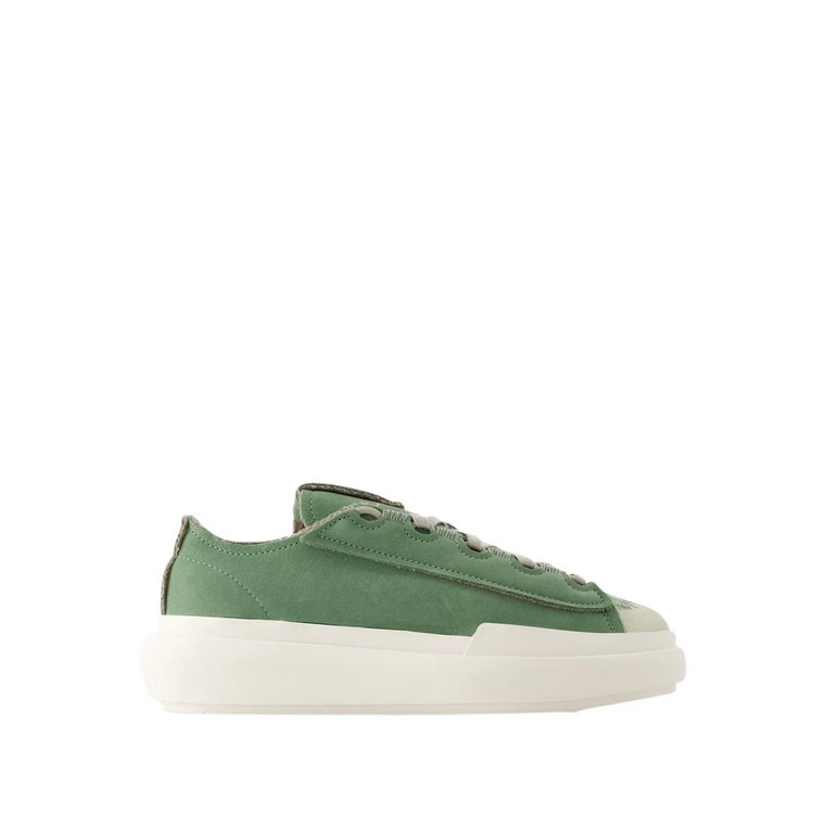 Zielono-Białe Skórzane Niskie Sneakersy Y-3