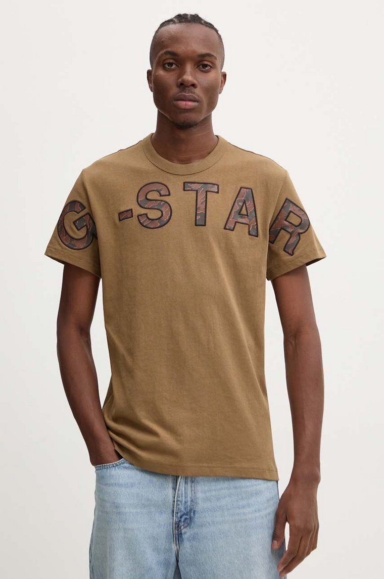 G-Star Raw t-shirt bawełniany męski kolor brązowy z aplikacją D25533-C336