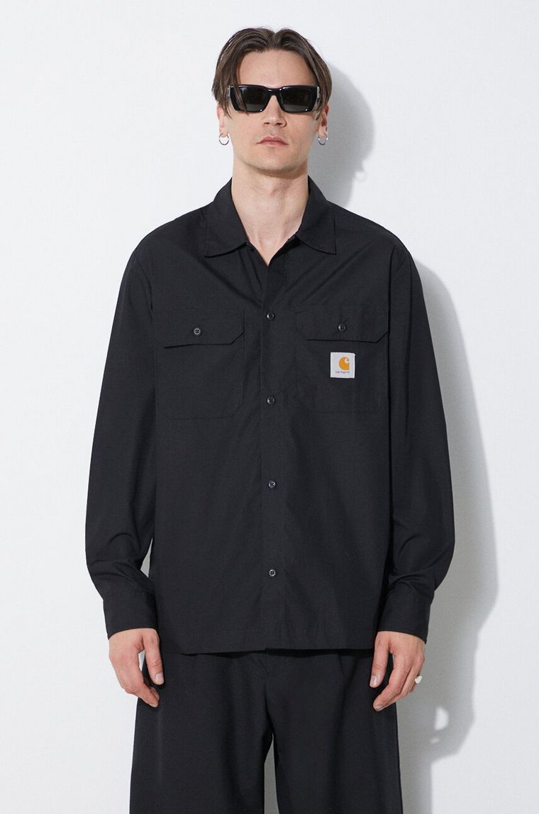 Carhartt WIP koszula Longsleeve Craft Shirt męska kolor czarny relaxed z kołnierzykiem klasycznym I033021.89XX