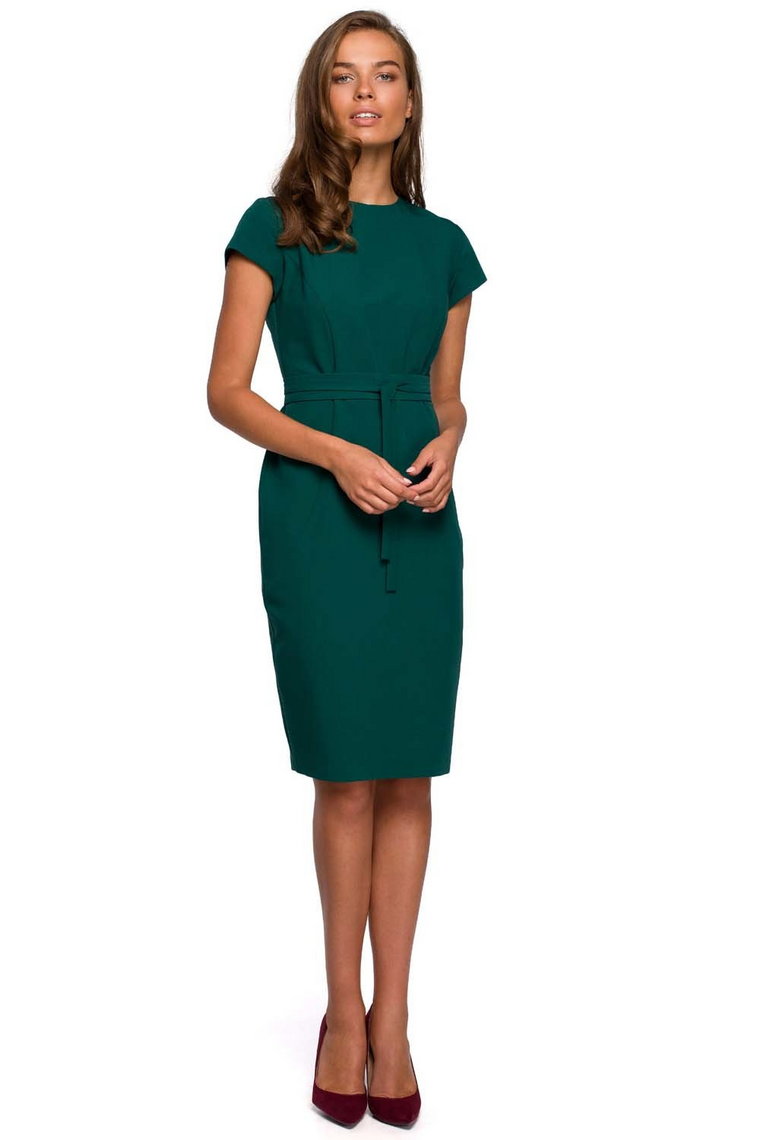 Minimalistyczna Ołówkowa Sukienka z Przeszyciami - Zielona