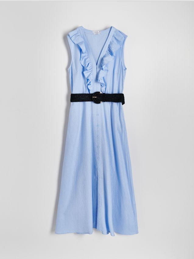 Reserved - Sukienka z lnem - jasnoniebieski