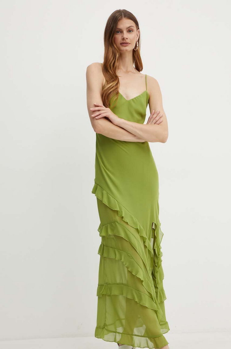 Bardot sukienka CANTARA kolor zielony maxi rozkloszowana 59419DB