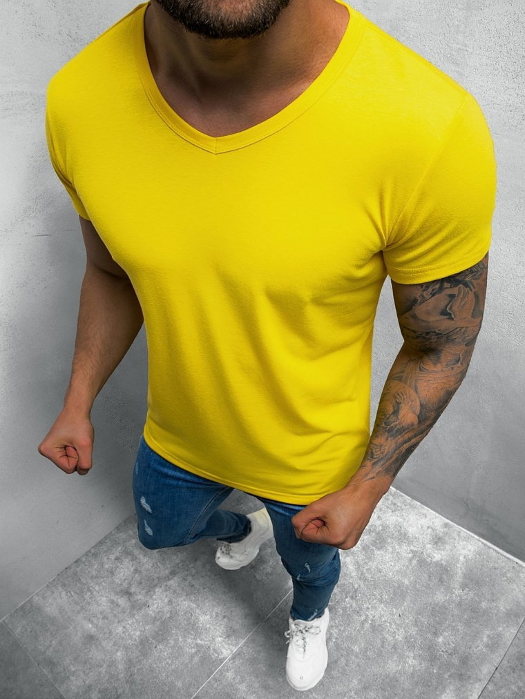 T-Shirt męski bez nadruku żółty OZONEE JS/712007/33Z