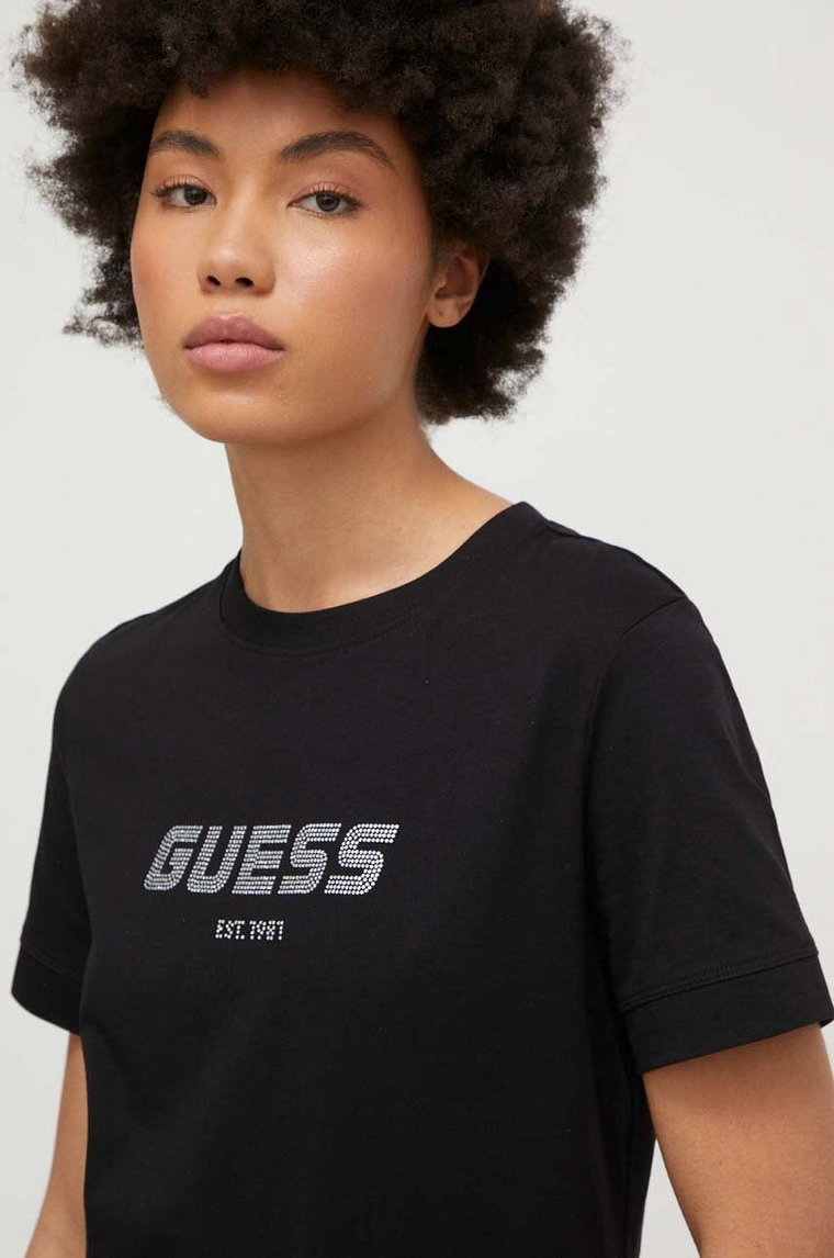 Guess t-shirt bawełniany ELEANORA damski kolor czarny V4RI10 K8HM4