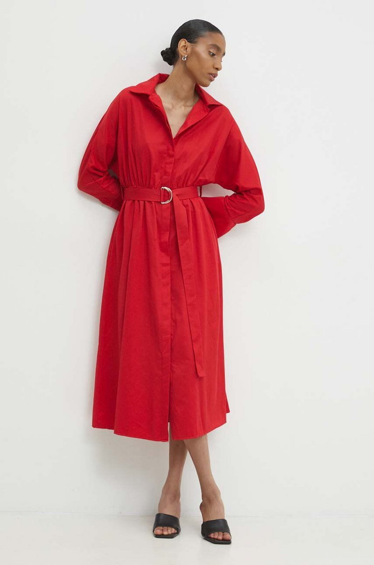 Answear Lab sukienka bawełniana kolor czerwony midi rozkloszowana